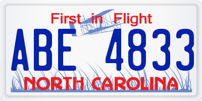 NC license plate ABE4833