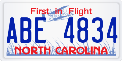 NC license plate ABE4834