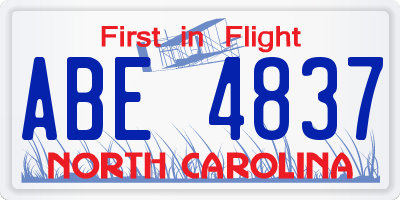 NC license plate ABE4837