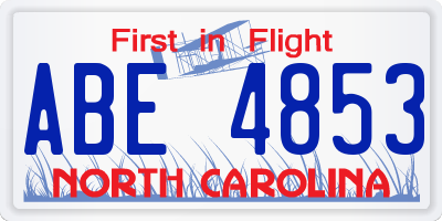 NC license plate ABE4853