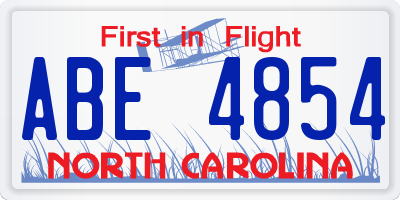 NC license plate ABE4854