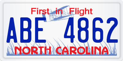 NC license plate ABE4862