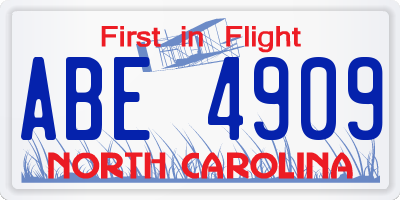 NC license plate ABE4909
