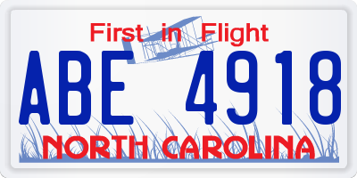 NC license plate ABE4918