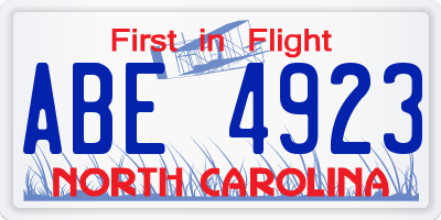 NC license plate ABE4923