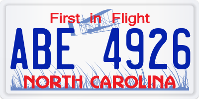 NC license plate ABE4926