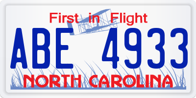 NC license plate ABE4933
