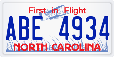 NC license plate ABE4934
