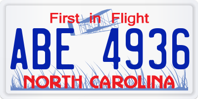 NC license plate ABE4936