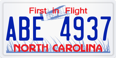 NC license plate ABE4937