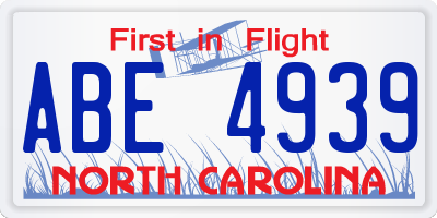 NC license plate ABE4939
