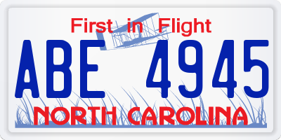 NC license plate ABE4945