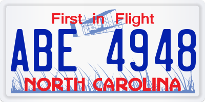 NC license plate ABE4948