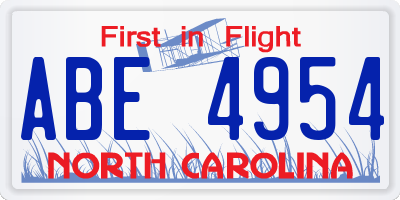 NC license plate ABE4954