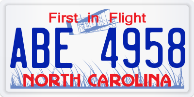 NC license plate ABE4958