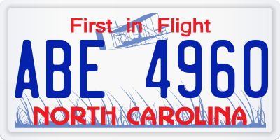 NC license plate ABE4960