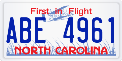 NC license plate ABE4961