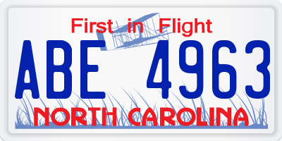 NC license plate ABE4963