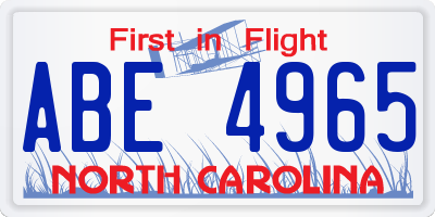 NC license plate ABE4965
