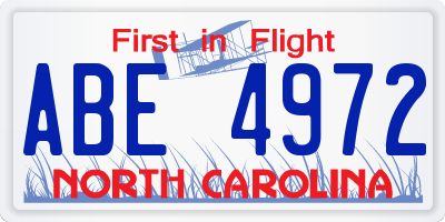NC license plate ABE4972