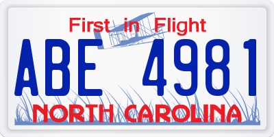 NC license plate ABE4981