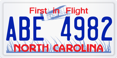 NC license plate ABE4982