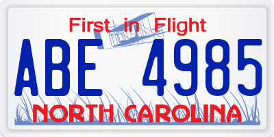 NC license plate ABE4985