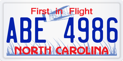 NC license plate ABE4986