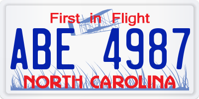 NC license plate ABE4987