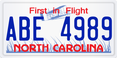 NC license plate ABE4989