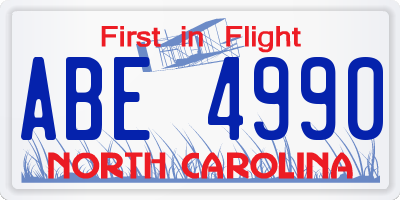 NC license plate ABE4990