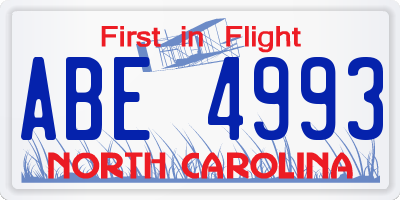 NC license plate ABE4993