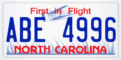 NC license plate ABE4996