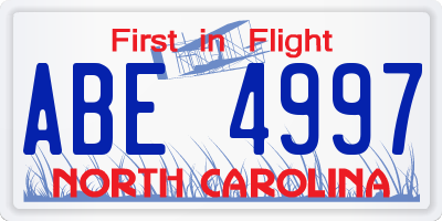 NC license plate ABE4997