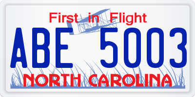NC license plate ABE5003