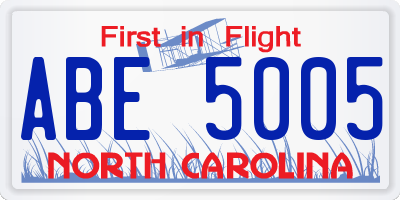 NC license plate ABE5005