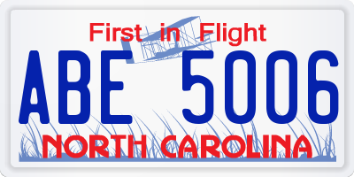NC license plate ABE5006