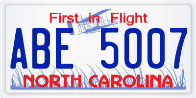 NC license plate ABE5007