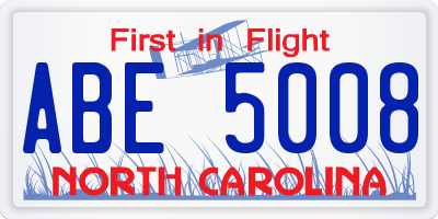 NC license plate ABE5008