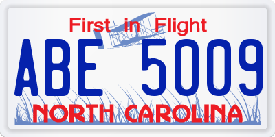 NC license plate ABE5009