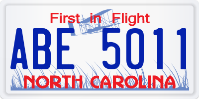 NC license plate ABE5011