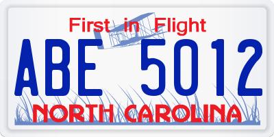 NC license plate ABE5012