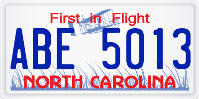 NC license plate ABE5013