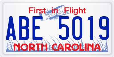 NC license plate ABE5019