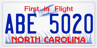 NC license plate ABE5020