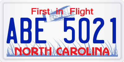 NC license plate ABE5021