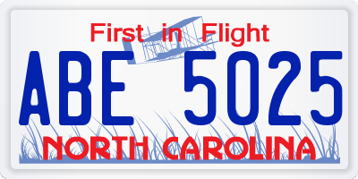 NC license plate ABE5025
