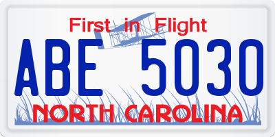 NC license plate ABE5030