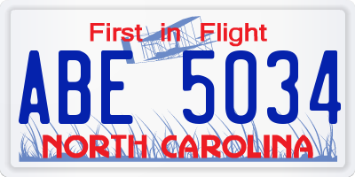 NC license plate ABE5034