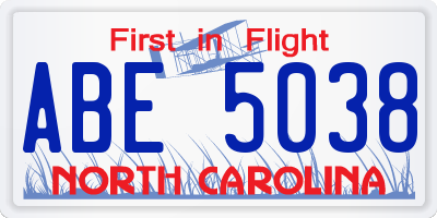 NC license plate ABE5038